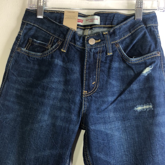 Levi’s 502 jeans size 14 Regular Taper 27x27 dark wash distressed. NWT - Picture 5 of 13